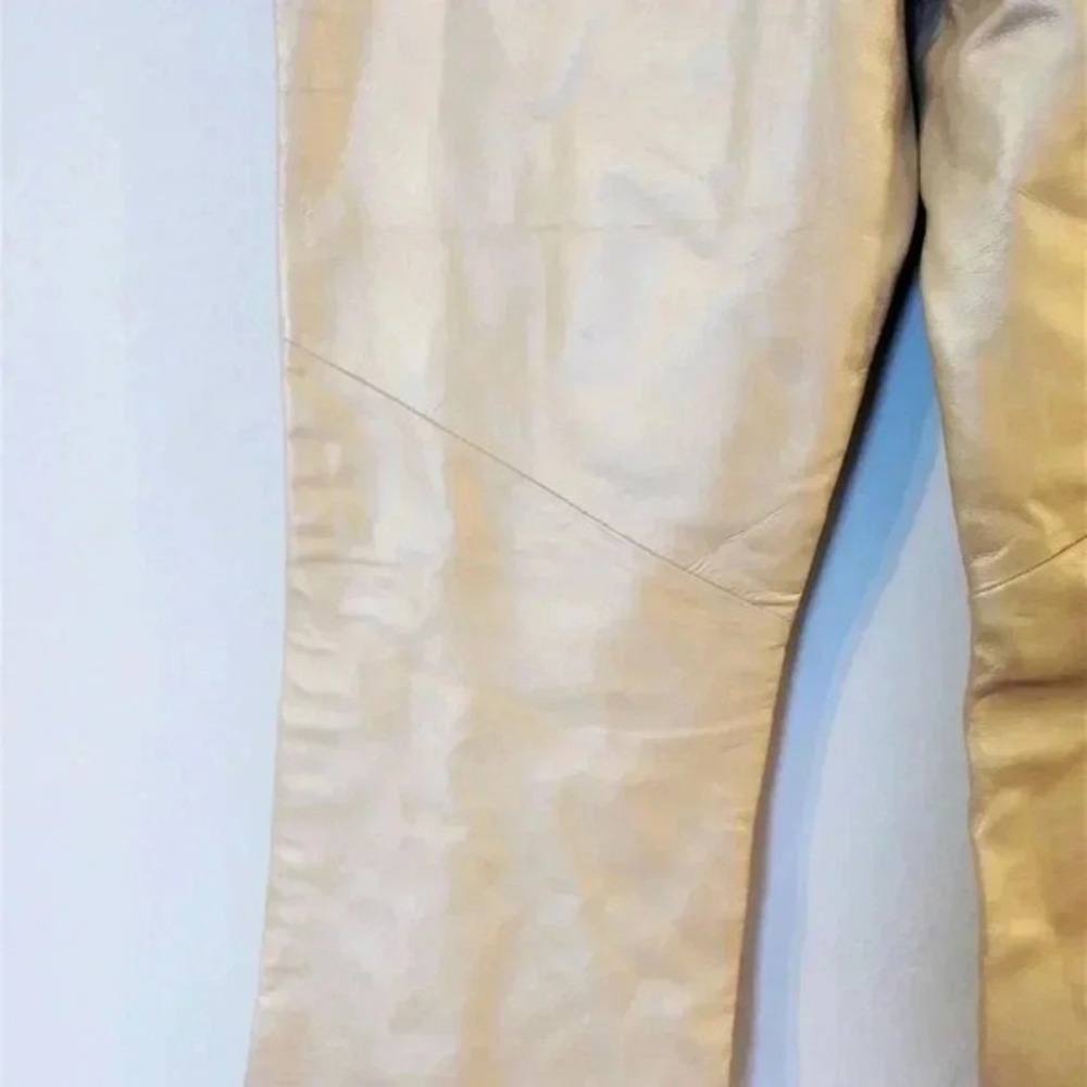 Margaret Godfrey Champagne Metallic Leather Straight Leg Pants Size 8 Gold - Picture 7 of 10
